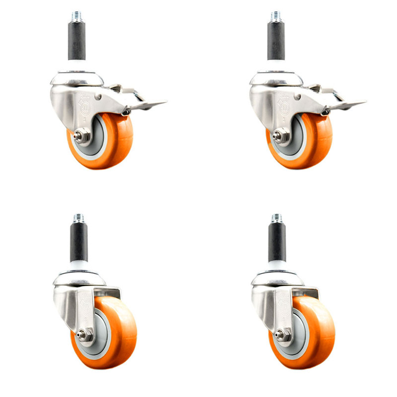 Ensemble de roulettes à tige pivotantes 3,5 pouces en polyuréthane pivotant 3,5 pouces et 7/8 pouces