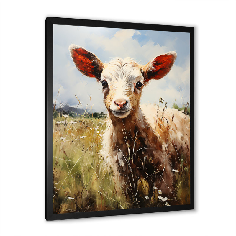 «Brown Goat Farm Meadow I», art mural animal de chèvre, Cadre simple noir, H 32 po x l 24 po x P 1 po