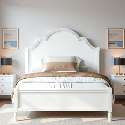 Wood Platform Bed With Curved Arch-top Headboard And Sturdy Legs