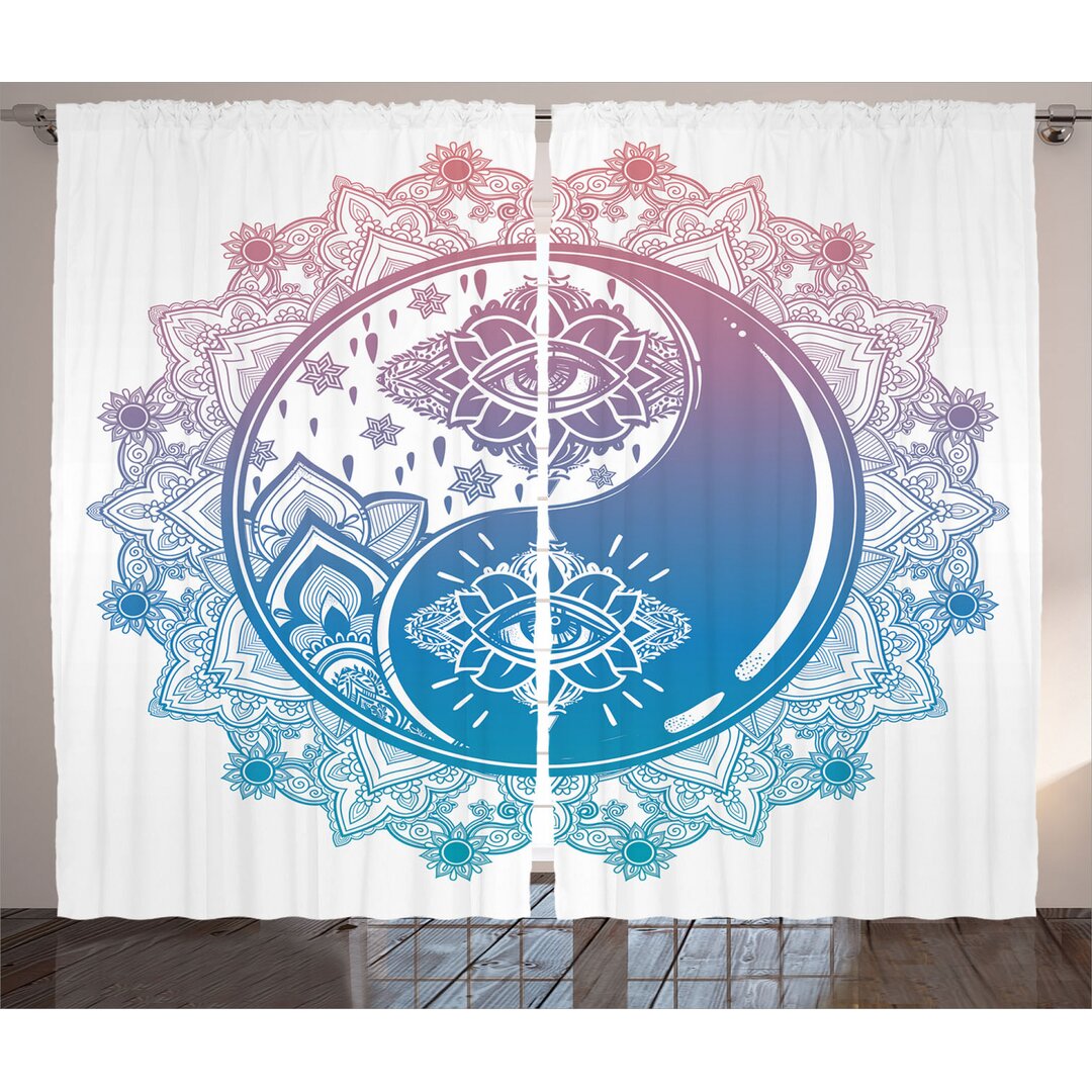 Rustikaler Vorhang, Ying Yang Mandala asiatisch, Zen, Rosa Blau