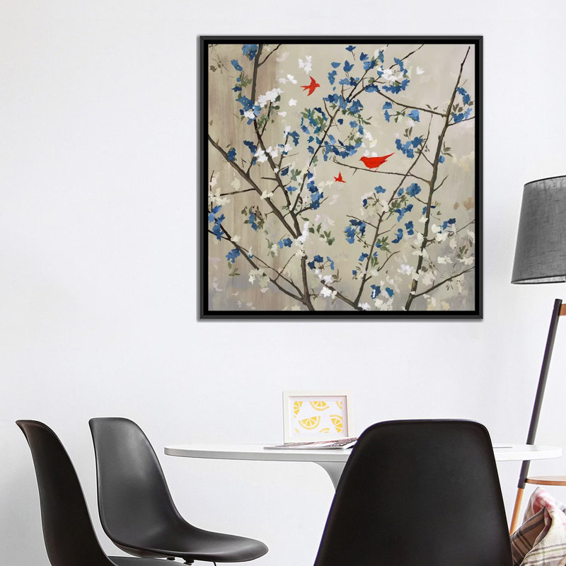 « blue gloire », impression sur toile, H 18 po x l 18 po x P 1,5 po, Toile avec cadre noir, Pas de tapis