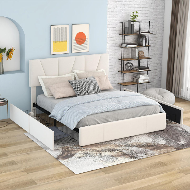 Heathfield Upholstered Storage Bed, Beige, European Double (140 x 200cm)