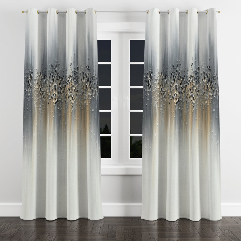 Gentle Gray Serenity - Abstract Velvet Grommet Curtain - 1 Panel, 52" W x 120" L, Golden Grommets