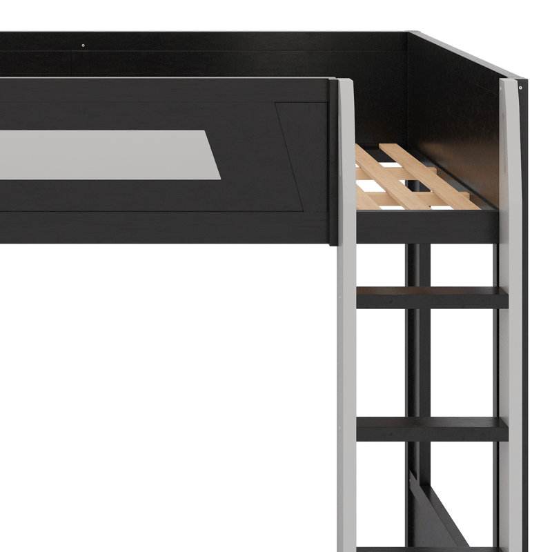 Lit superposé en bois avec bureau, Noir/gris