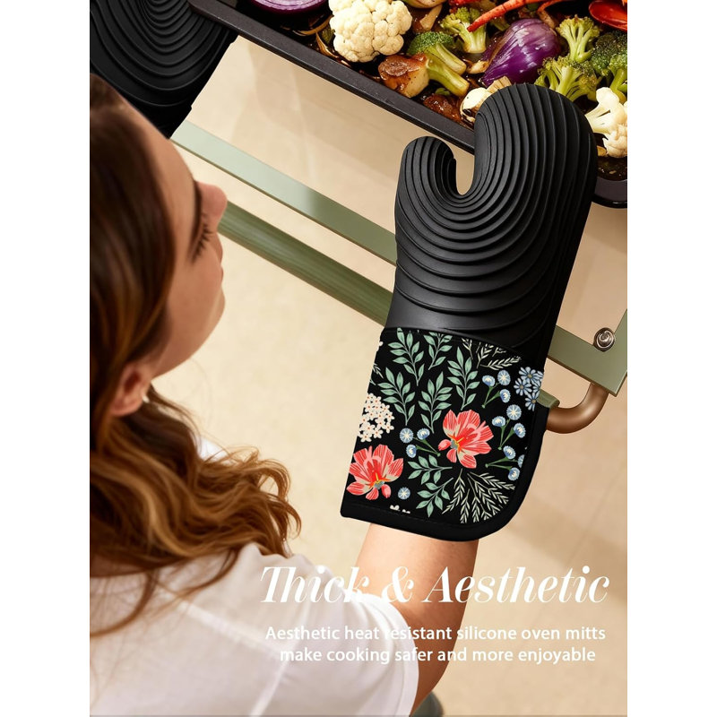 Ensemble de 2 longues maniques longues en silicone à fleurs noires et roses