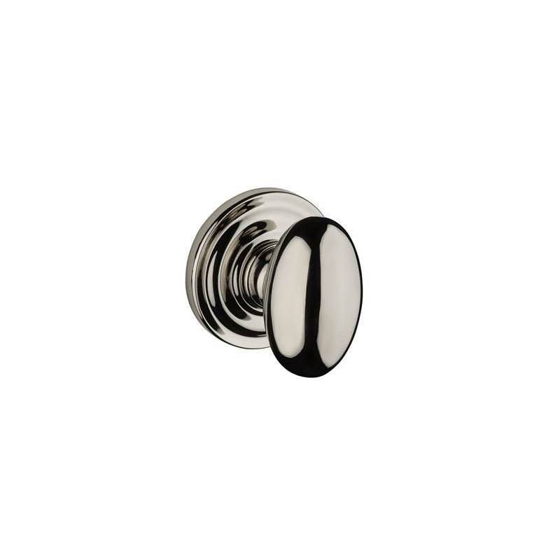 Ellipse Passage Door Knob with Traditional Round Rose, Polished Nickel