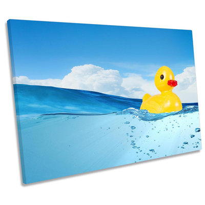 Rubber Duck Bathroom Blue Framed - Wrapped Canvas Print