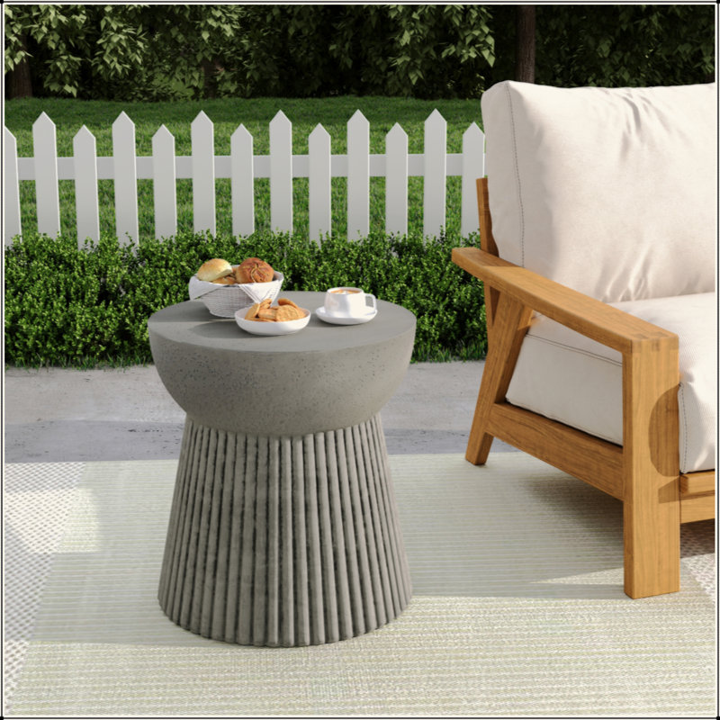 Outdoor Lightweight Concrete Side Table With Hourglass Design, Durable And Versatile For Patio And Garden