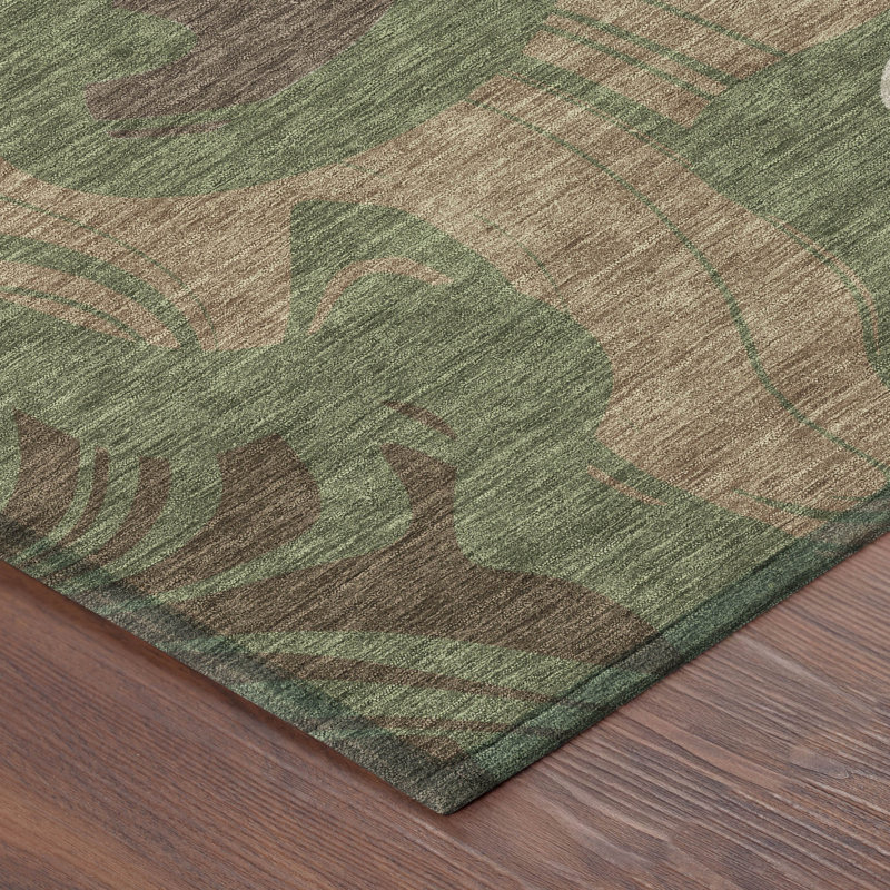 Machine Washable Indoor/Outdoor Chantille ACN2852 Abstract Rug, Olive, 9' x 12'