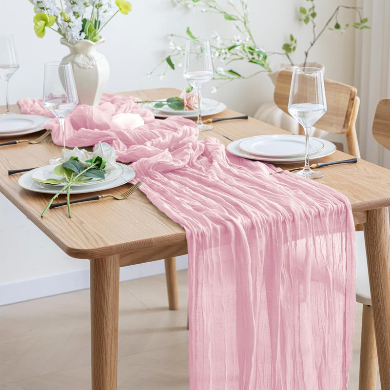 Table Runner - Blushing Pink  Boho Gauze Cheesecloth, Rustic Valentine’s & Party Table Décor