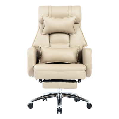 155 Reclining Work Chair With Resistance, Beige Foam Seat Office Leather,