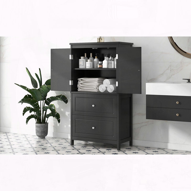 Storage Cabinet with Two Doors, Two Drawers, and Adjustable Shelf, Noir
