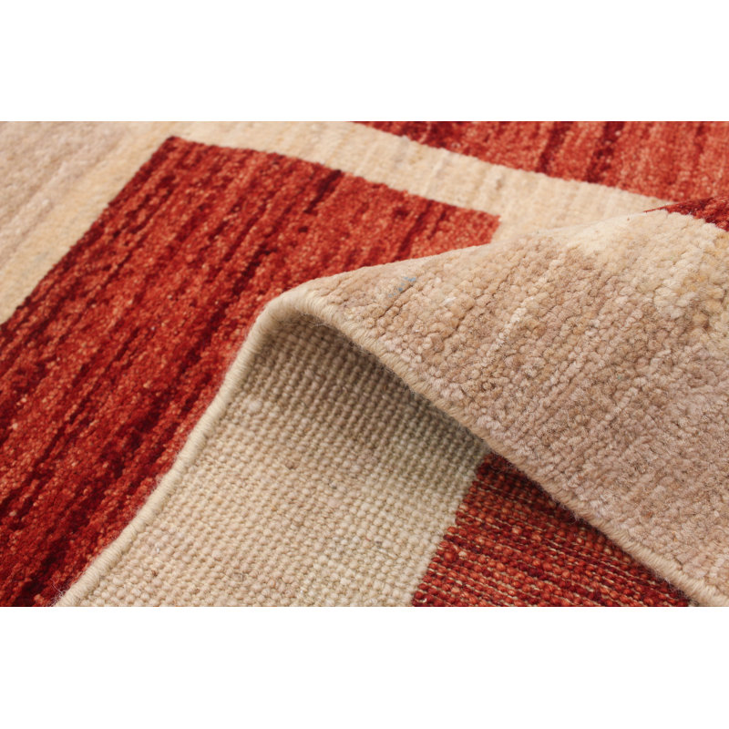 Tapis intérieur en laine beige/rouge 2 pi 6 po x 12 pi 10 po one-of-kind-noué la 2010 Burkinshaw