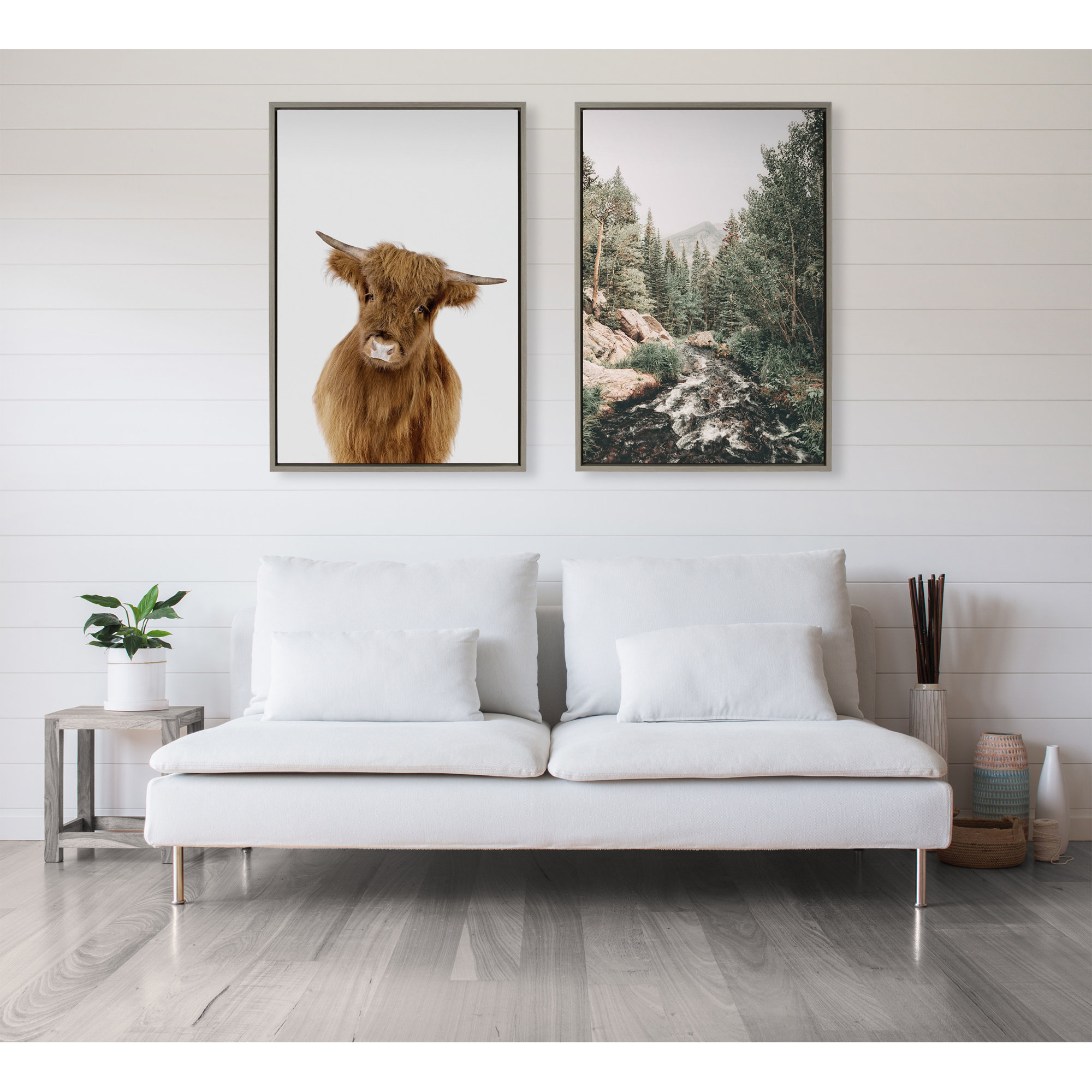Baby Highland Calf Graphic Art on Canvas, 23" x 33", Gray Framed