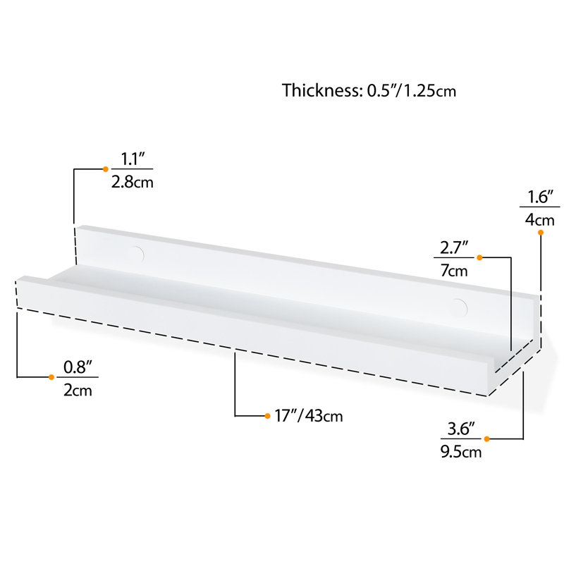 Travus 2 Piece Floating Shelf, 1.6" H x 17" W x 3.7", White