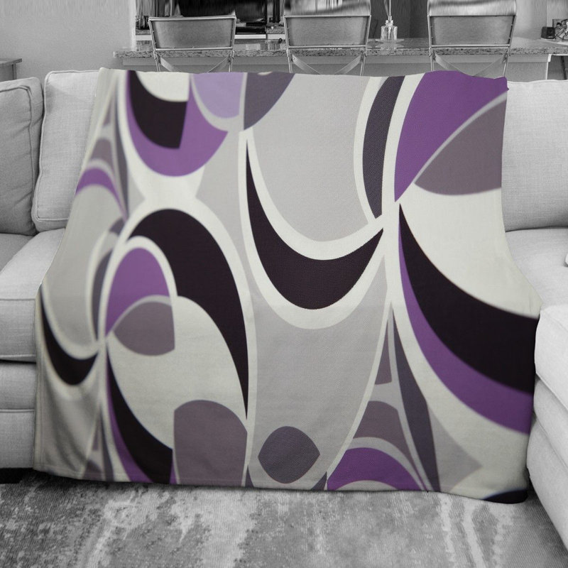 Funky Throw Blanket, Gray/Purple, 51" W x 60" L, Abstract