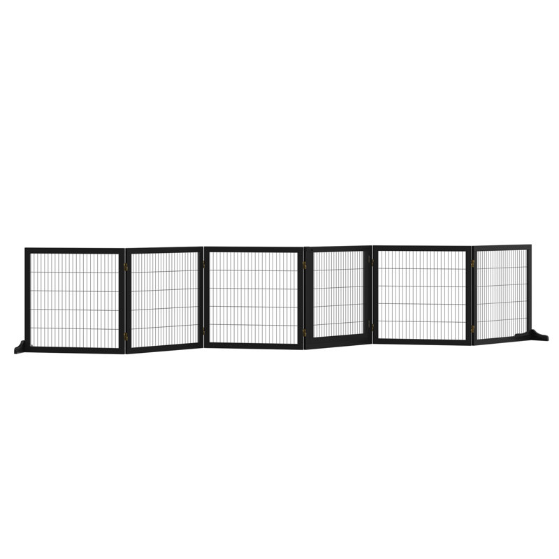 Freestanding Pet Gate 6 Panel Foldable Playpen Black