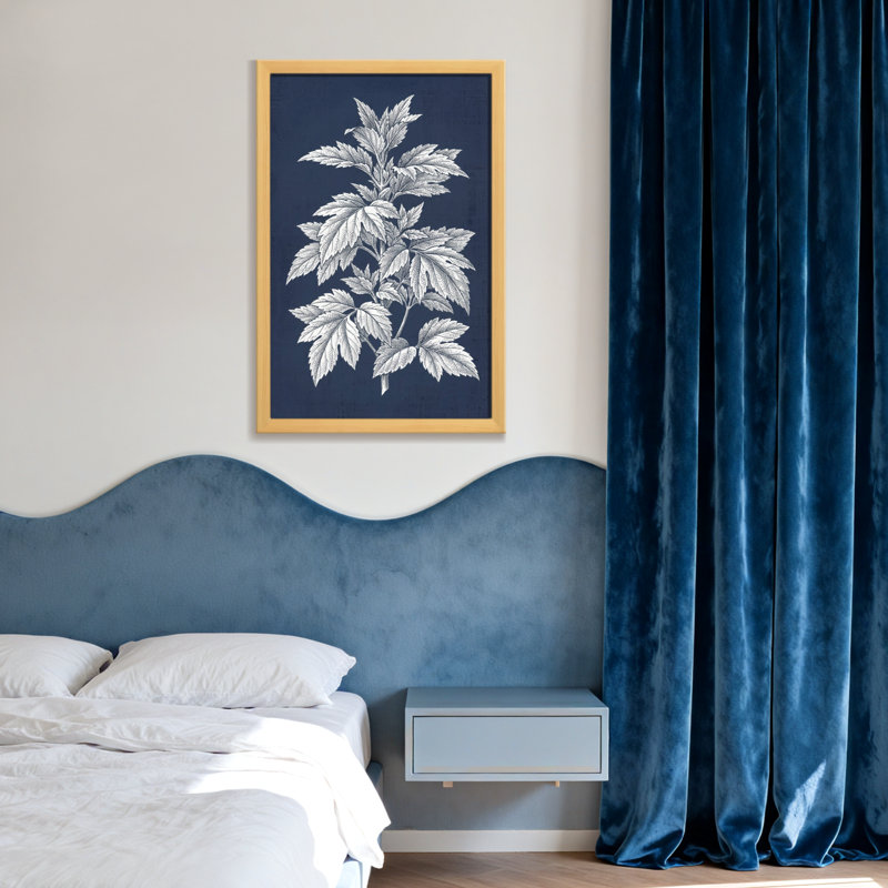 Plantes et fleurs, motif de feuilles botaniques sur fond bleu marine, Toile tendue, Ne s’applique pas, H 18 po x l 12 po