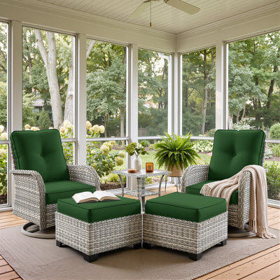 Ensemble de chaises pivotantes d'extérieur 5 pièces avec coussins, repose-pieds et table d'appoint