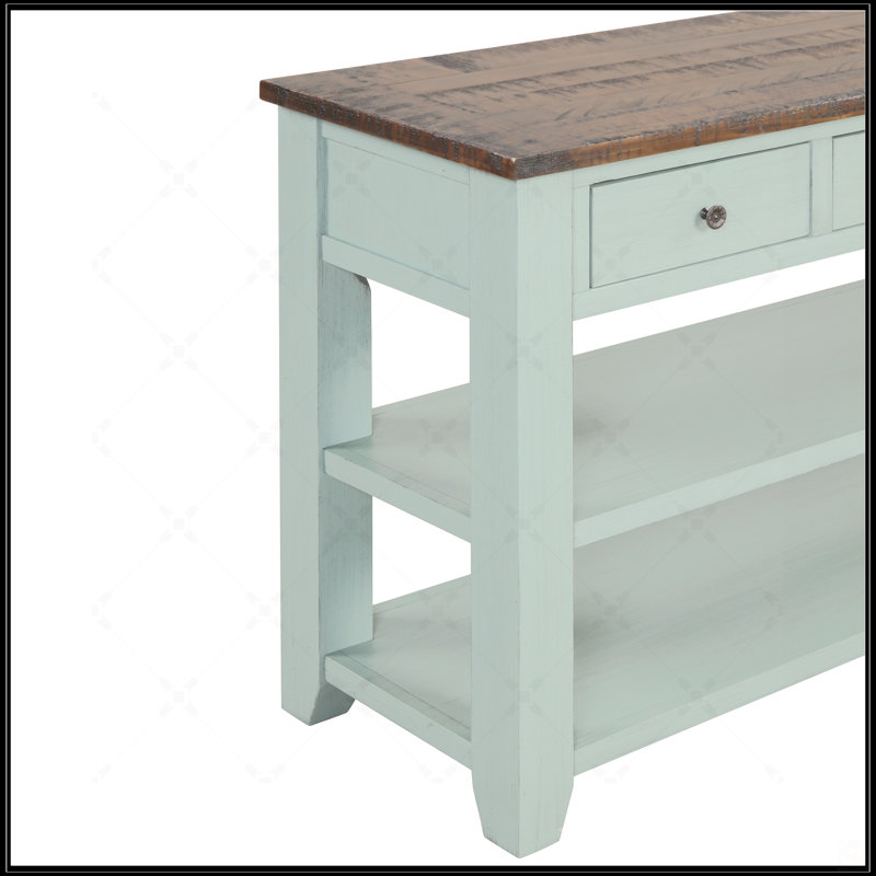Console en bois de pin massif 48 po, table d'appoint moderne avec 3 tiroirs et 2 tablettes, facile à assembler, Marron foncé