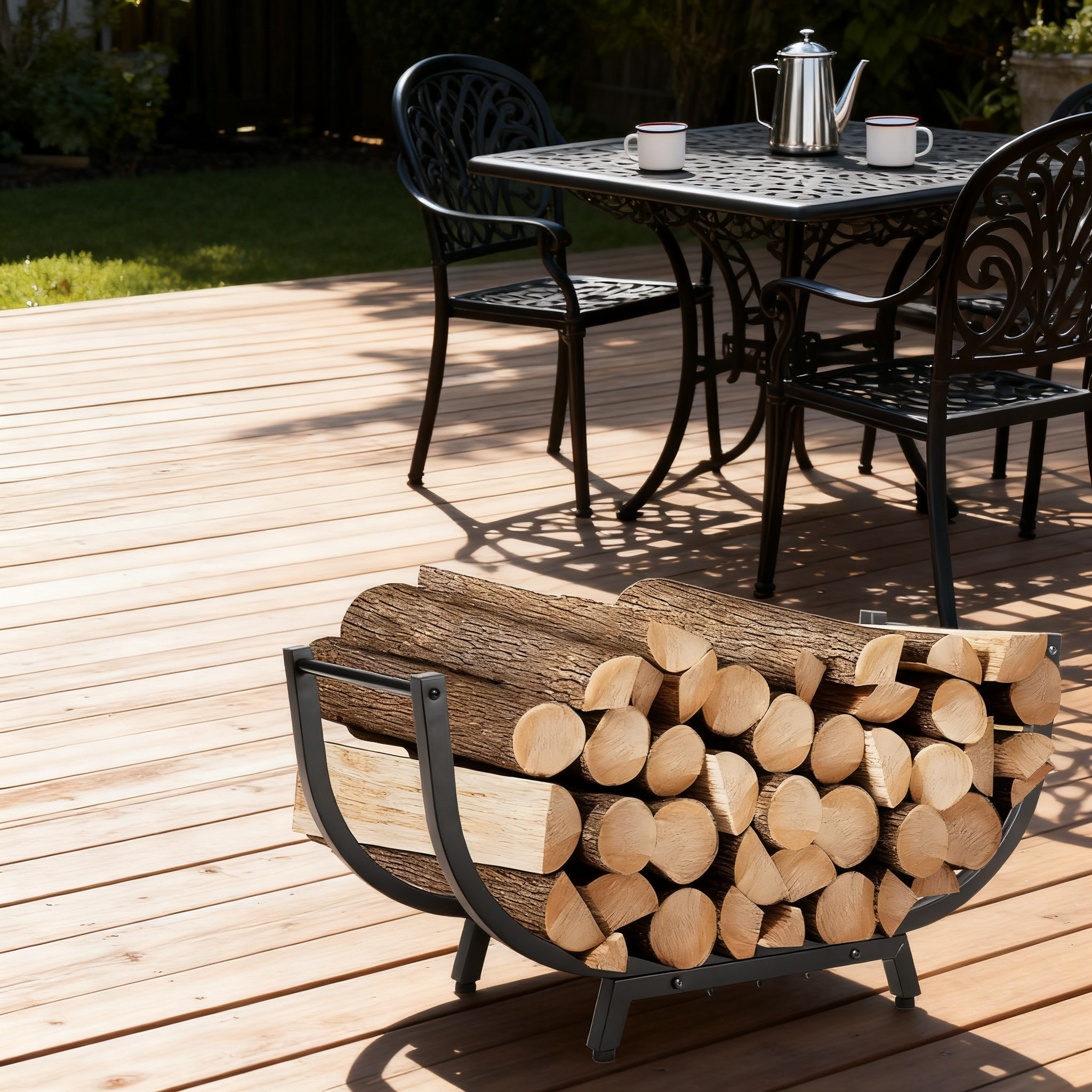 Curved Log Rack 17 Stories 30-Inch Curved Firewood Rack For Indoor And Outdoor Use ...