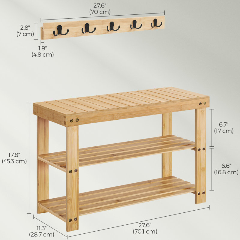 Coat Rack Shoe Bench Set, Beige
