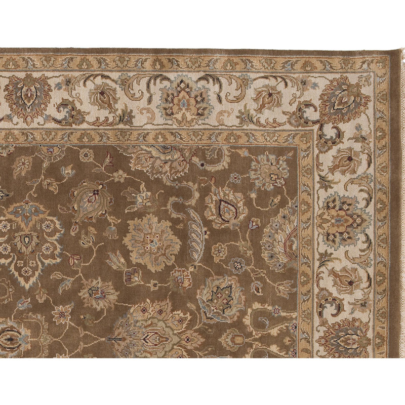 Tapis de qualité supérieure nouée à la main en crème et crème, Rectangle 12 pi x 15 pi
