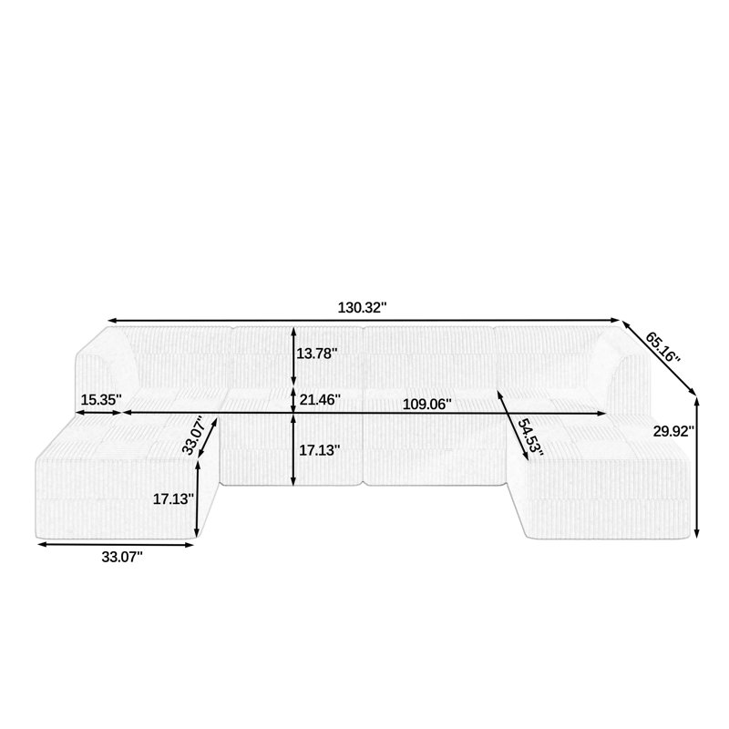 Boneless Sariya Modular Sectional Sofa, Gray Corduroy