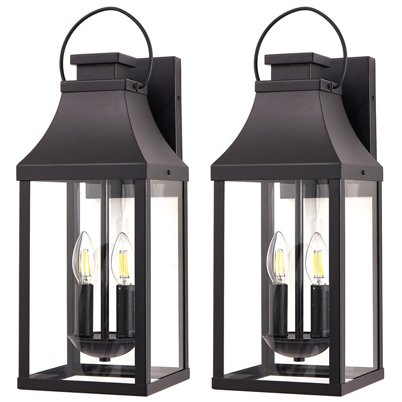 20'' Outdoor Wall Light,2-Pack Porch Light Outdoor Wall Sconce Lantern, 2-Light Modern Black Exterior Lighting Fixture Wall Mount, Outside Light for House Garage