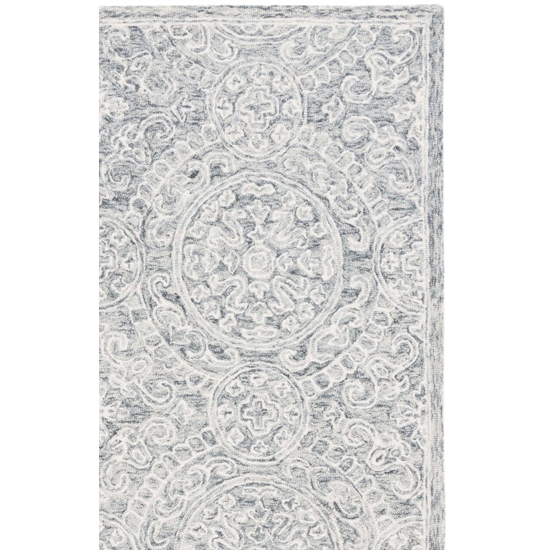 Tapis ivoire / gris touffeté à la main Damask, Rectangulaire 3 pi x 5 pi