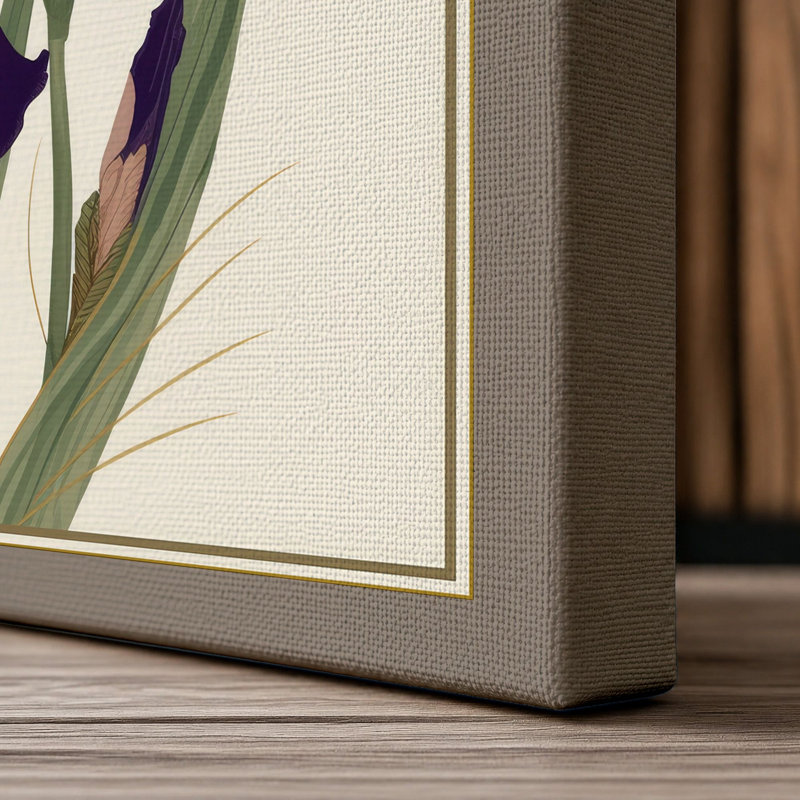 Purple Irises Study Botanical - Wrapped Canvas, 30x20 - 76.2 x 50.8 cm, Taupe Border
