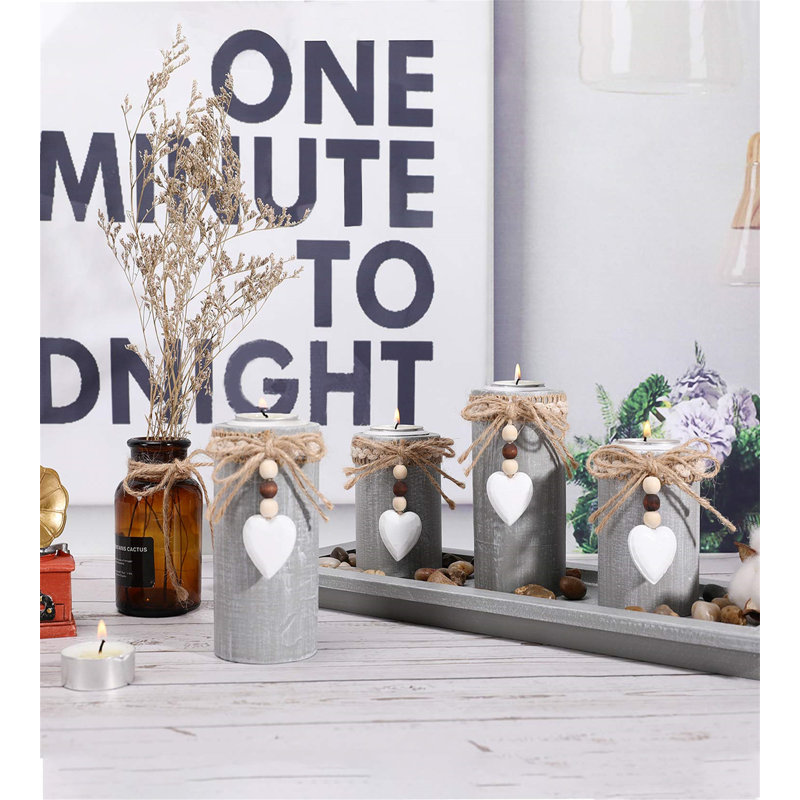 4 Piece Wood Tabletop Tealight Holder Set