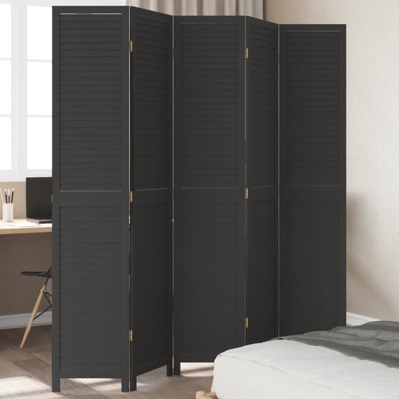 Trista 215cm W 6 - Panel Solid Wood Accent Room Divider, 180cm H x 180cm W, Black