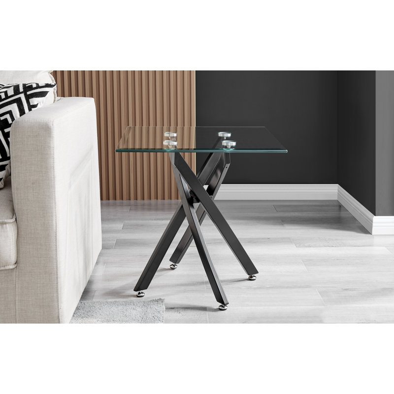 Chayton Modern Contemporary Glass and Square Small Table - Sofa Side Table, Black