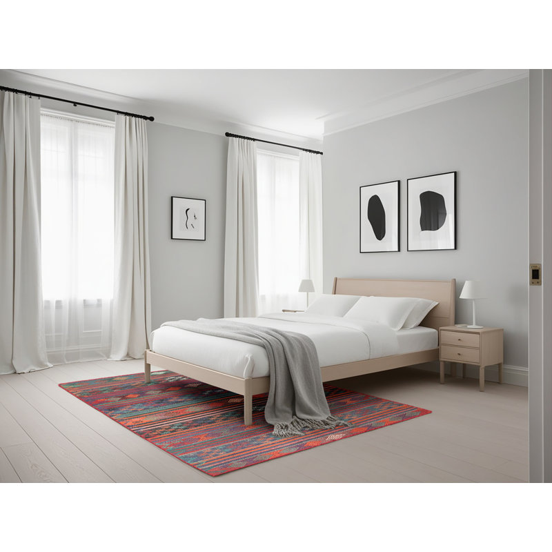 Tapis rouge/noir/bleu zone contemporaine, Rectangle 5 pi x 7 pi