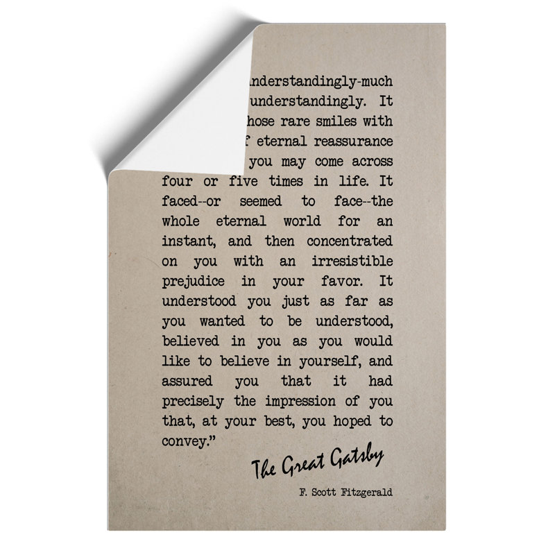 Great Gatsby Quote F. Scott Fitzgerald - Frameless Print, 59cm H x 42cm W x 0.1cm D