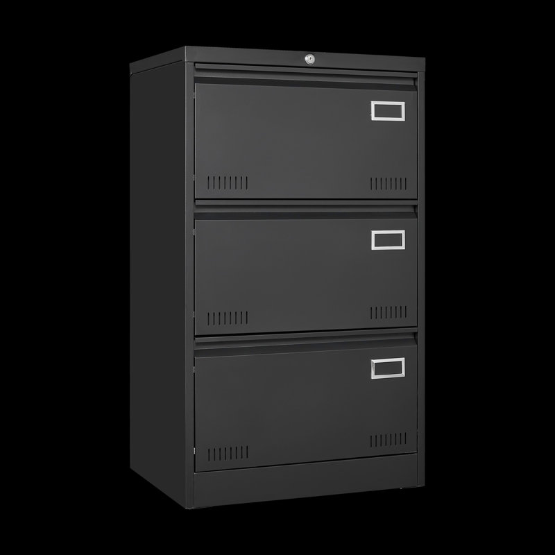 Classeur, classeur en métal avec trois tiroirs pour le bureau, Black