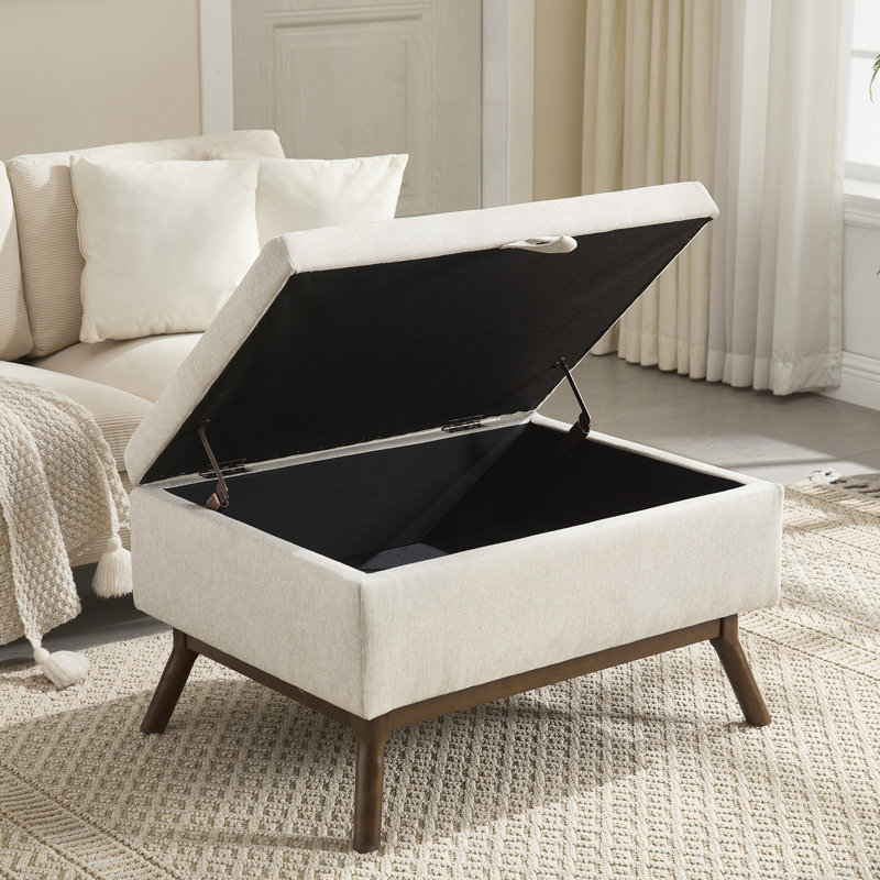 Storage Coffee Table,Ottoman, Beige Linen