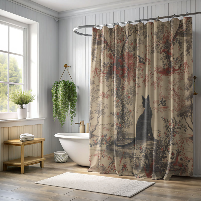 Rideau de douche standard 1 pièce Feline, H 74 po x l 71 po