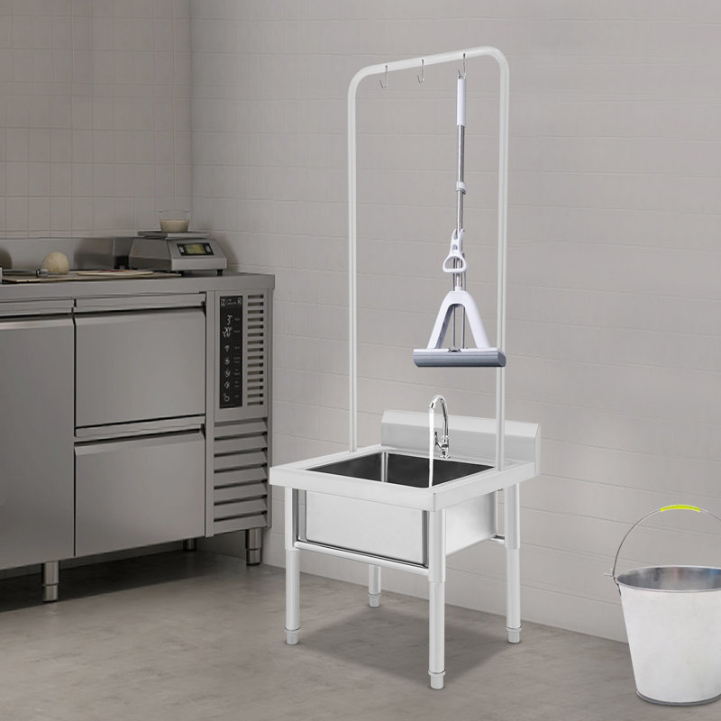 Lavabo de lavabo autoportant en acier inoxydable avec robinet et tuyau d'évacuation