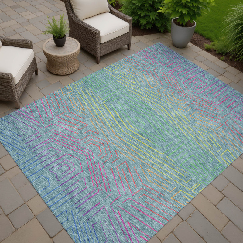 Tapis intérieur / extérieur lavable à la machine pour enfants ACN2830, Sarcelle, 9 pi x 12 pi