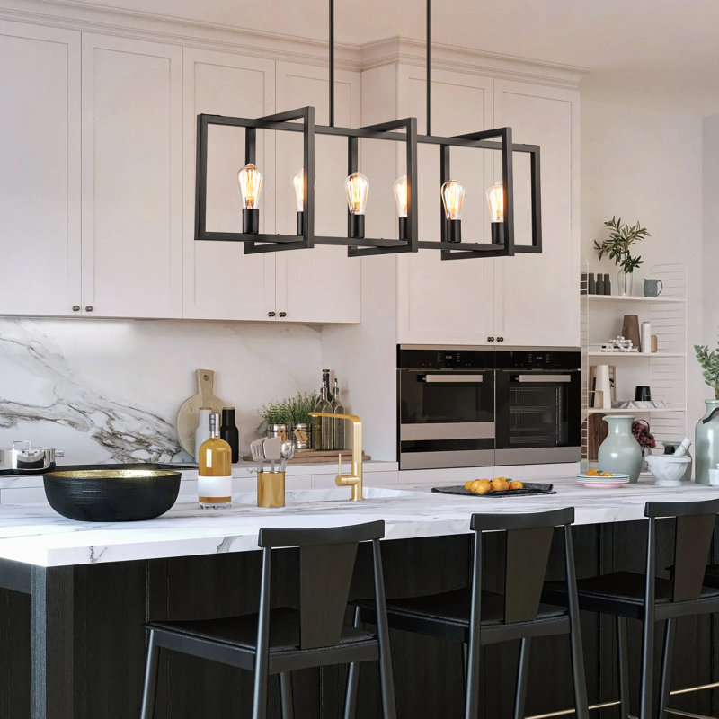 Lustre pour îlot de cuisine en métal Gabut, Noir mat, H 14 po x l 43 po x P 11,4 po, 6