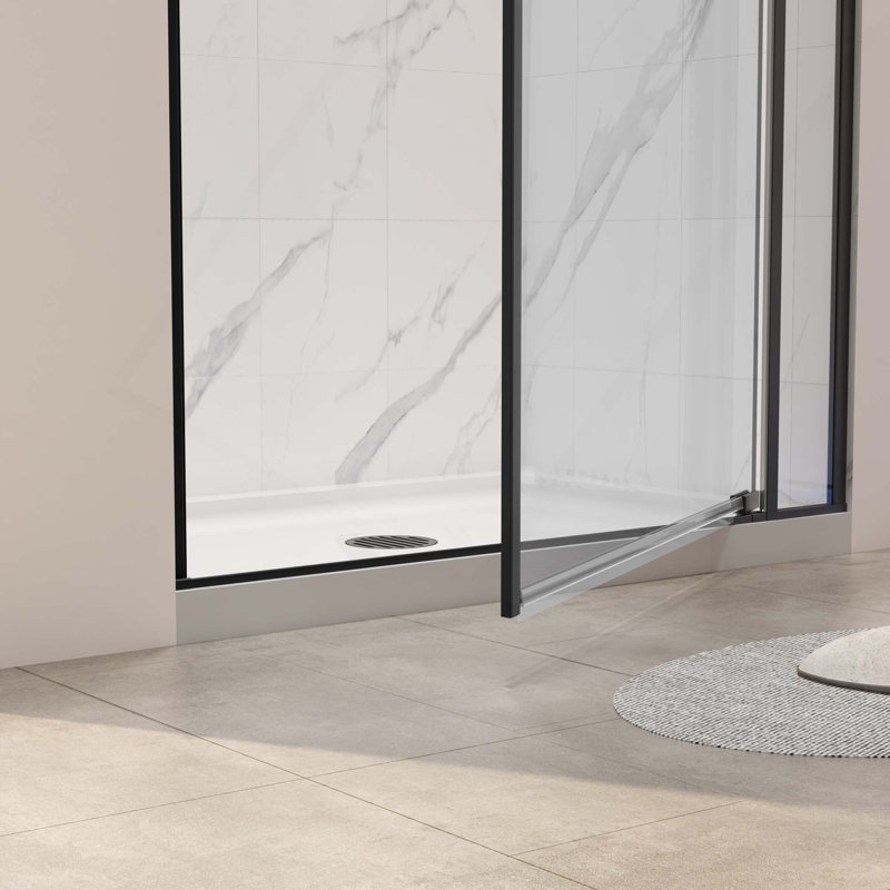 Porte de douche à pivot universelle avec construction durable et prévention des fuites fiable, Noir mat, L 36 po x H 72 po