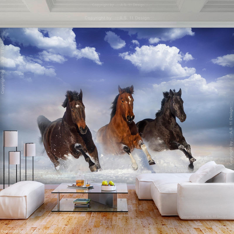 Murale Chevaux dans la neige, L 2,25 pi x l 3,25 pi