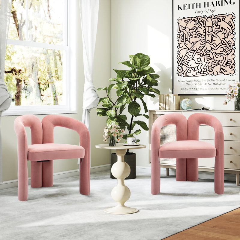 Ensemble de 2 fauteuils d'appoint / fauteuil de salle à manger en velours, Velours rose