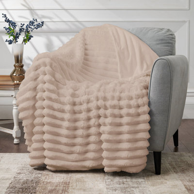 CBCHome Jumbo Velvet Plush Wide Ribbed Throw Blanket - Soft, Warm, Cozy Fluffy Throw for Couch, Bed, Sofa - All Season Décor (Sand, 108" x 90")