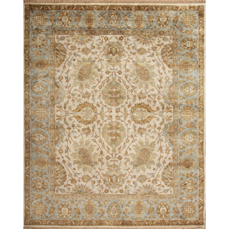 Silver Screen Hand Knotted Wool Area Rug in Beige/Green/Brown, Rectangle 4' x 6'