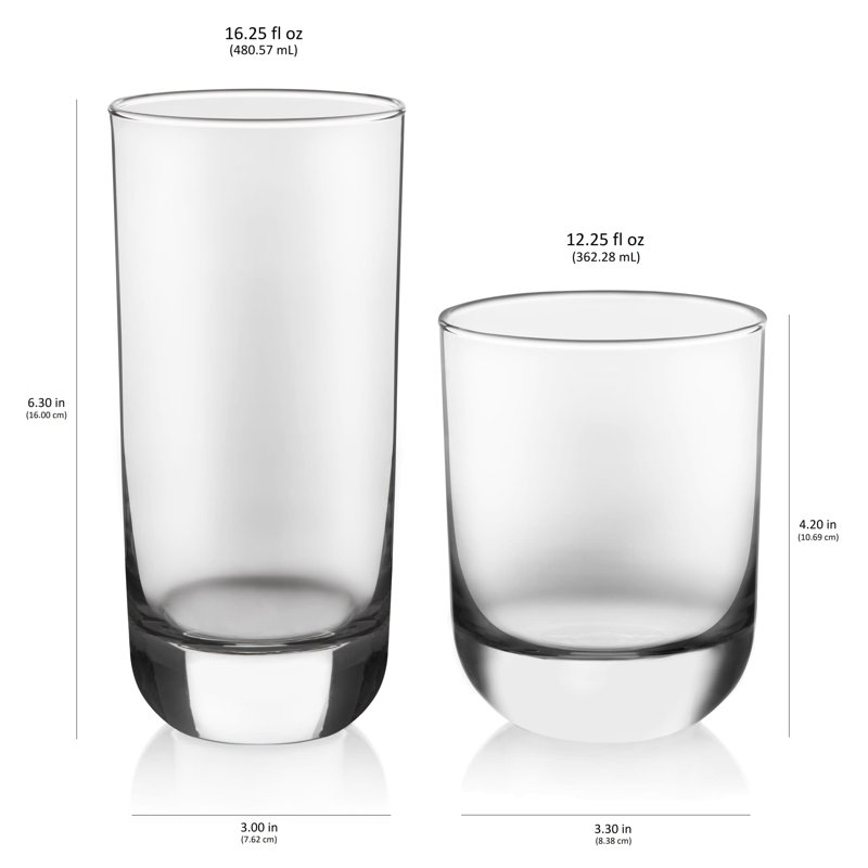 Libbey Polaris 16-Piece Tumbler and Rocks Glass Set, Clear, Clear