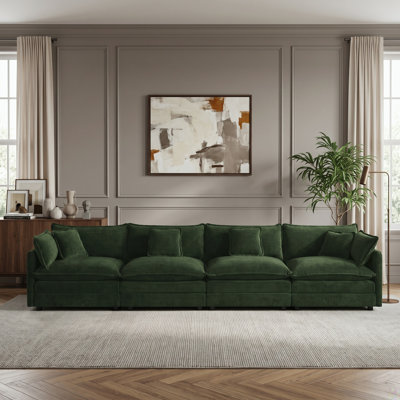 4-Seater Modular Sectional Sofa with Richly Textured Upholstery and Plush Cushions, Dark Green