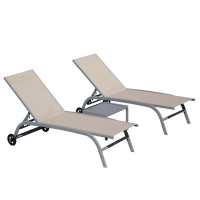 Chaises longues ajustables au bord de la piscine à 5 positions - Kaki. Aluminium. Respirant. Roulettes pour un déplacement facile. Élégant. Installation à l'arrière de la chaise longue 3 po. Construire. Sièges confortables. Mobilité. Décoration élégante